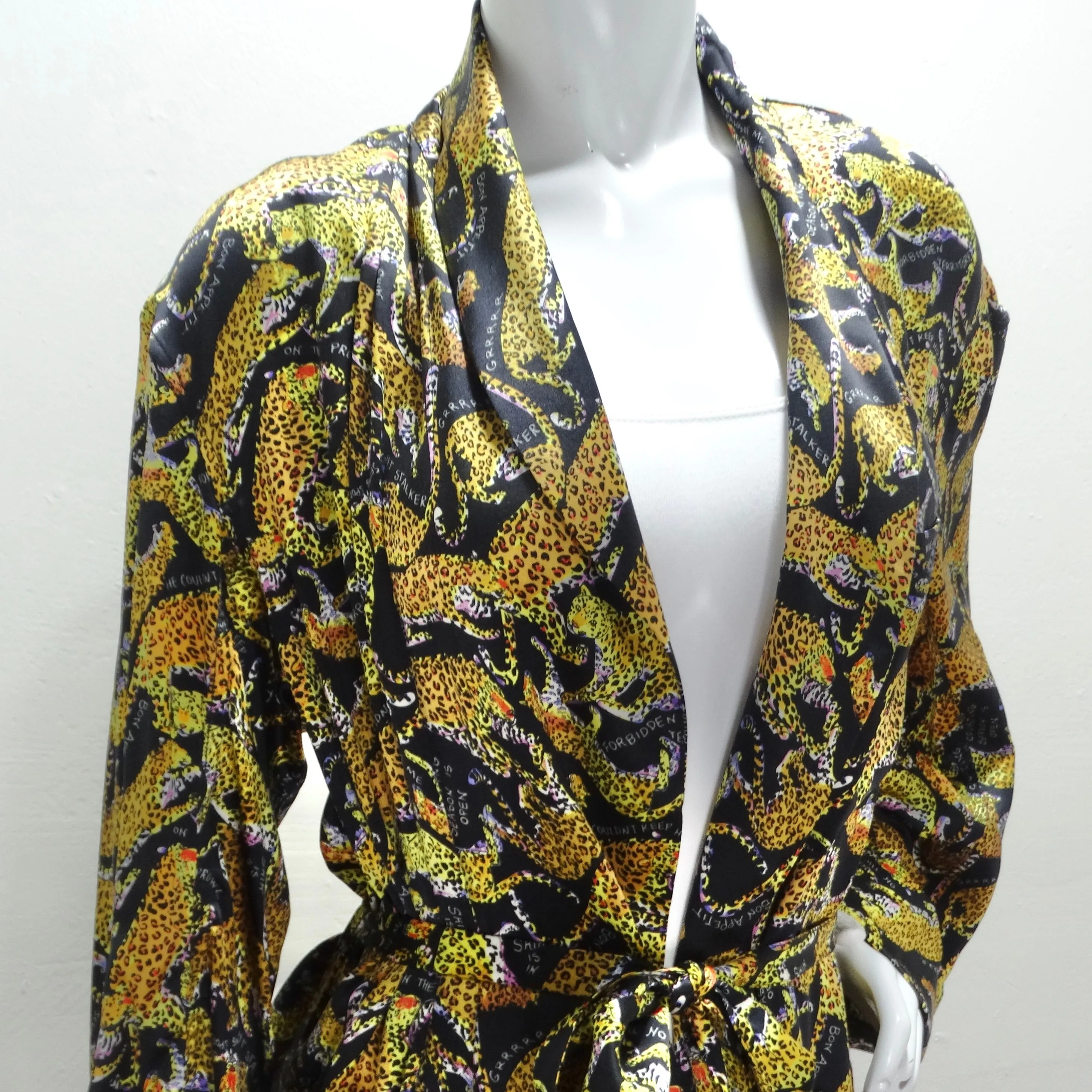 1992 Nicole Miller Cheetah Print Silk Robe