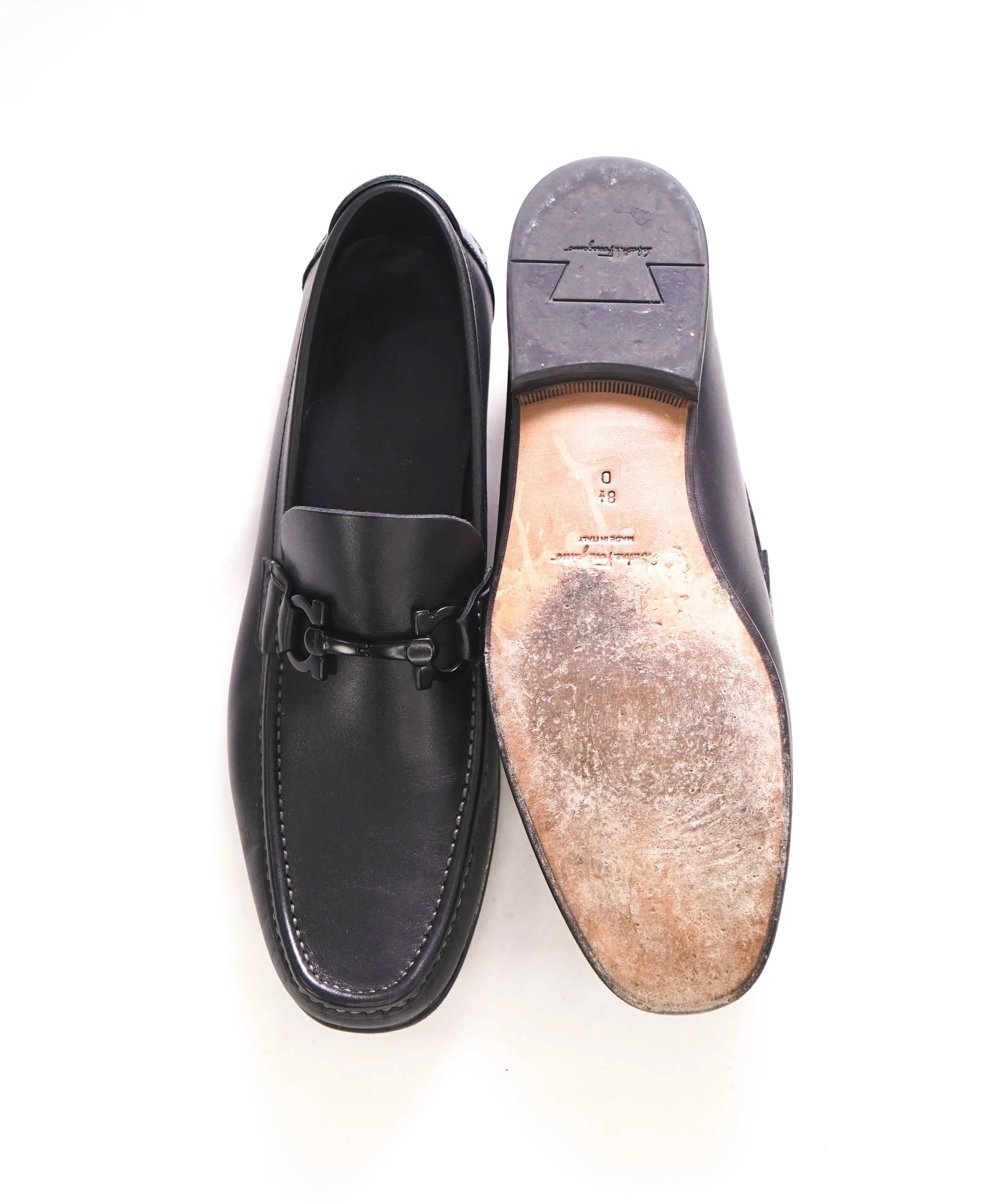 $700 SALVATORE FERRAGAMO - "GIORDANO" Black Leather Loafer- 8.5 D