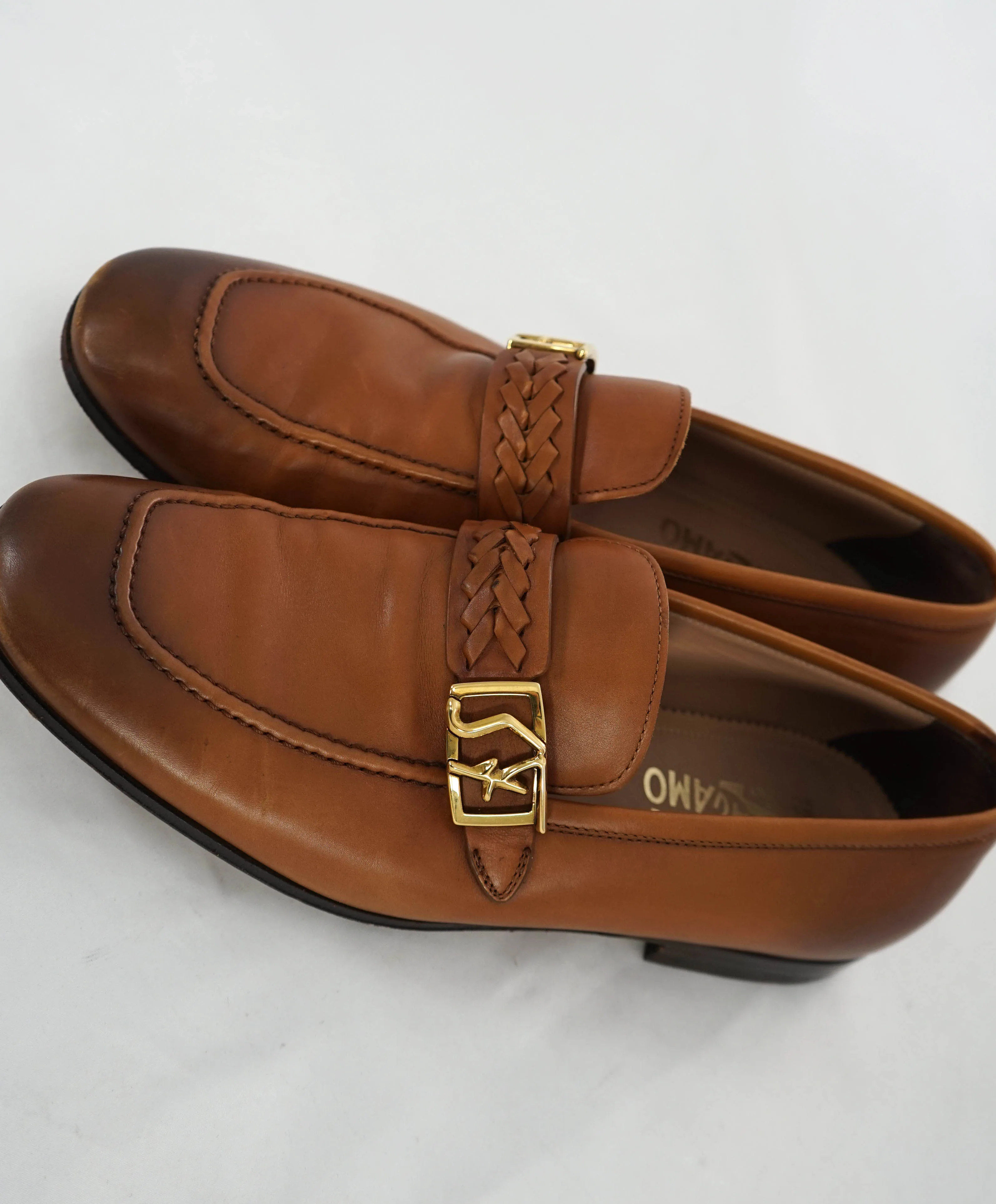 $750 SALVATORE FERRAGAMO - "NAIROBI" Braided Leather SF Loafer - 9EE US