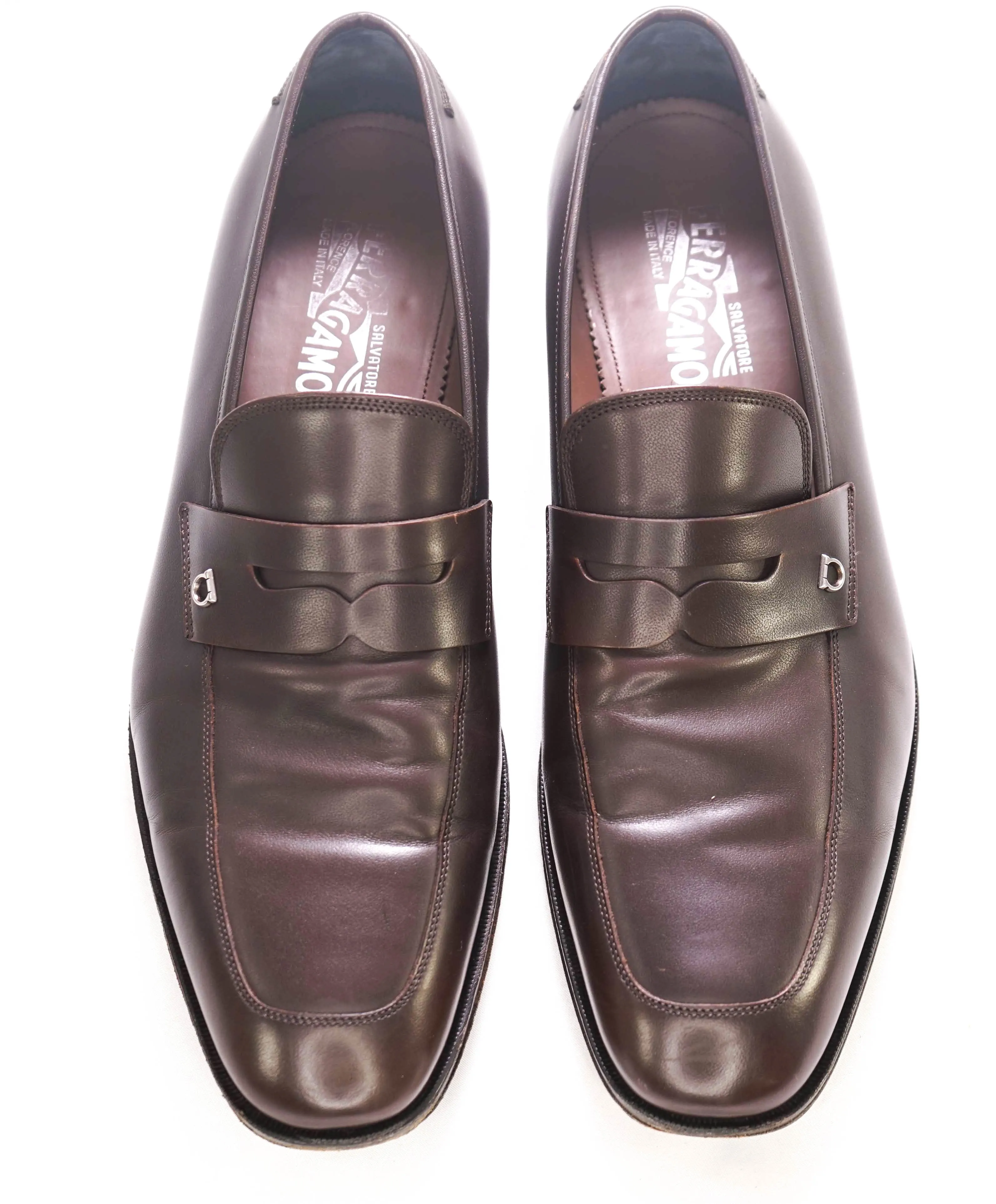 $850 SALVATORE FERRAGAMO - Brown Gancini Penny Loafer - 12 EE US