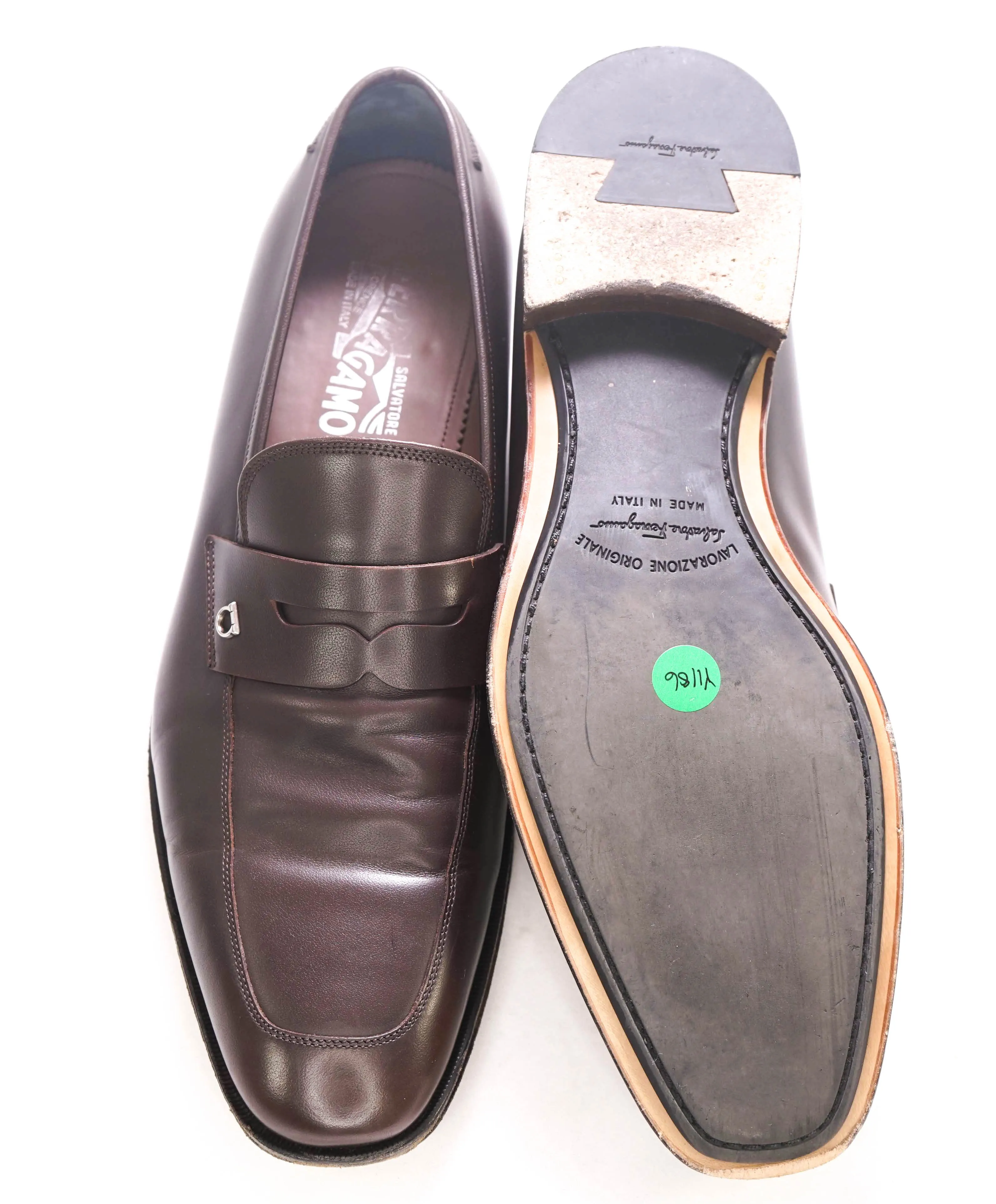 $850 SALVATORE FERRAGAMO - Brown Gancini Penny Loafer - 12 EE US