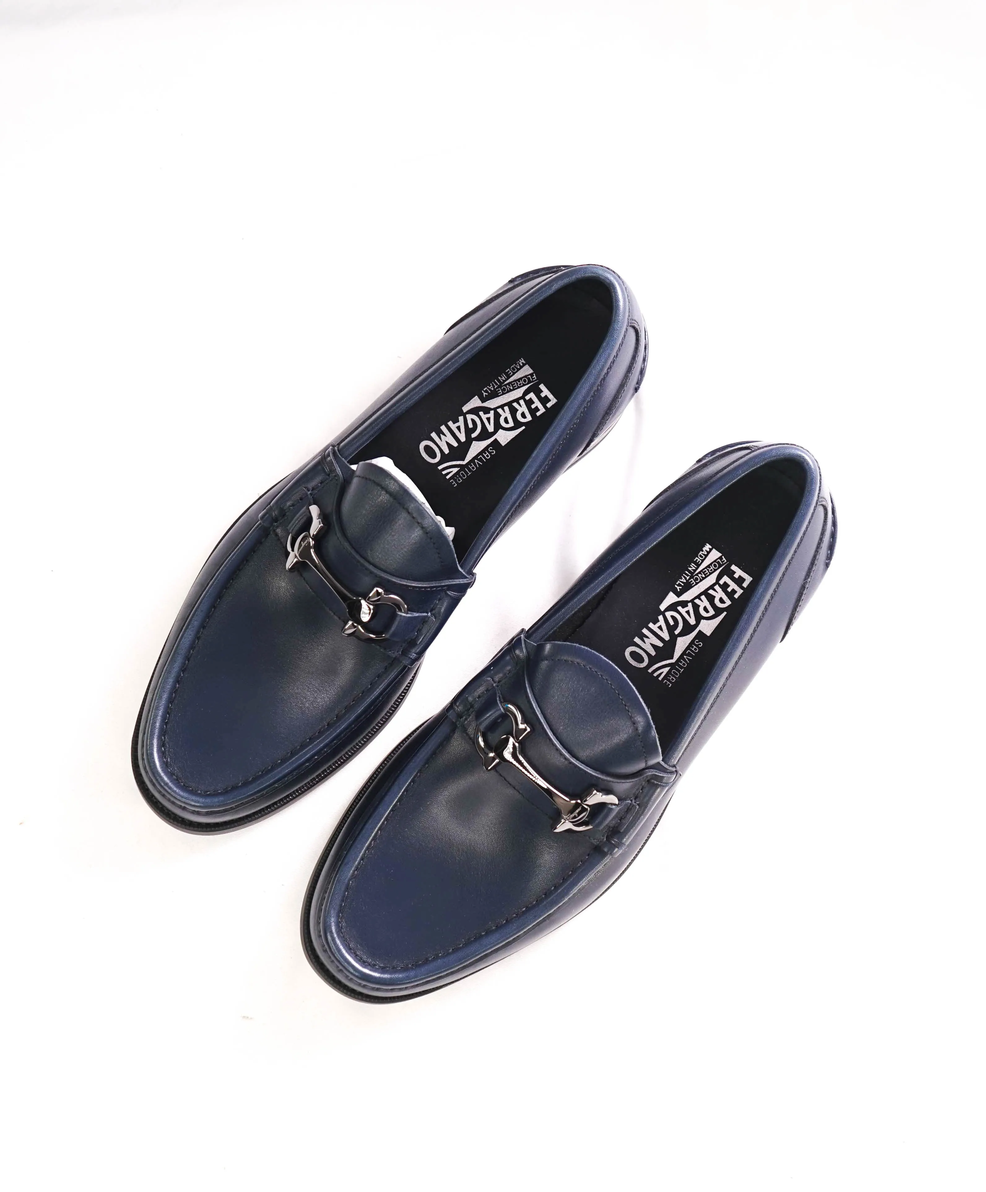 $850 SALVATORE FERRAGAMO -  Navy Blue Leather Gancini Loafer- 8 EEE