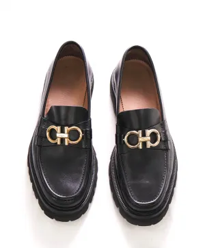 $930 SALVATORE FERRAGAMO - *BLEEKER* Black Leather Lug Sole Loafer - 9.5 E US