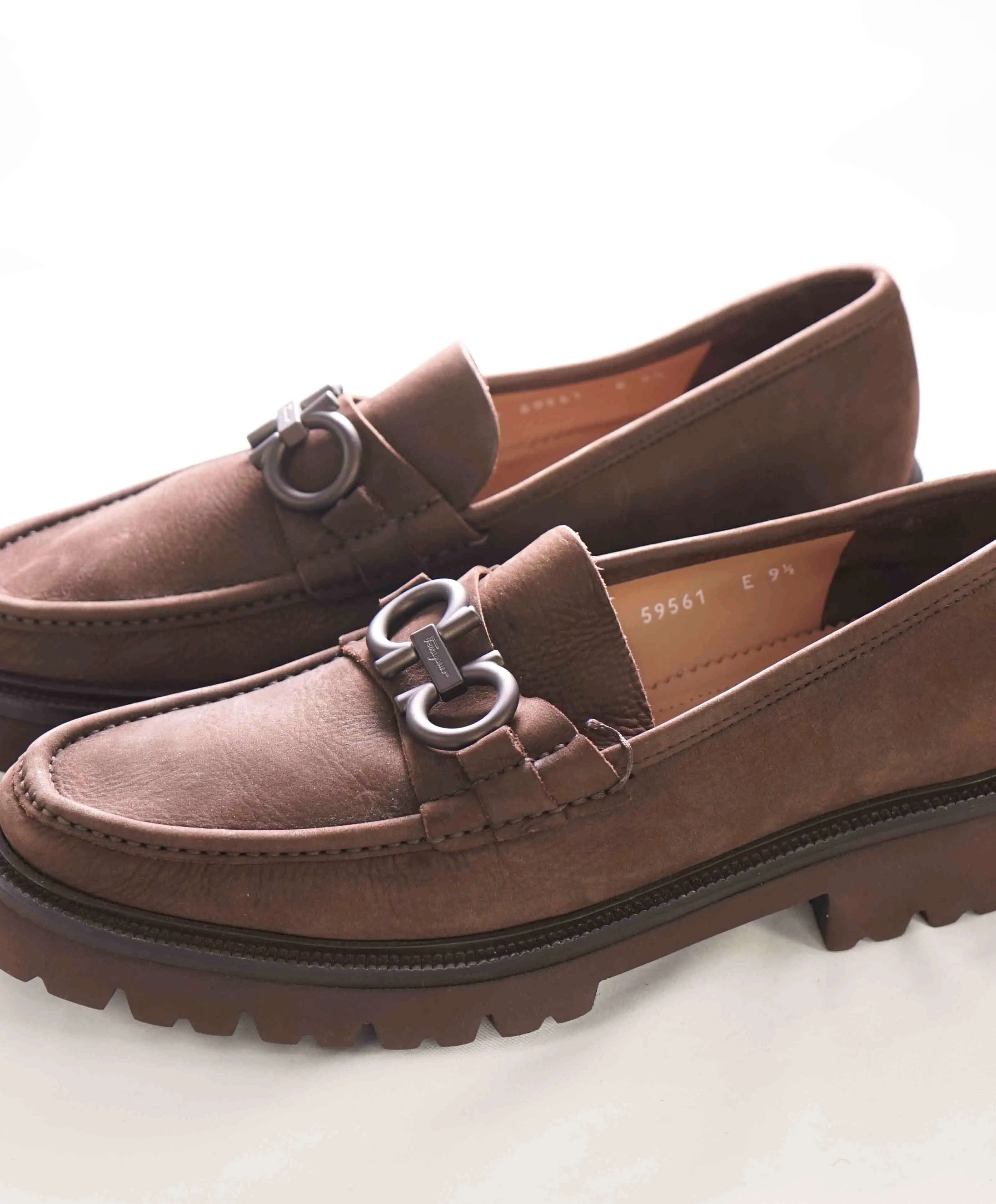 $930 SALVATORE FERRAGAMO - *BLEEKER* Brown Suede Lug Sole Loafer - 9.5 US