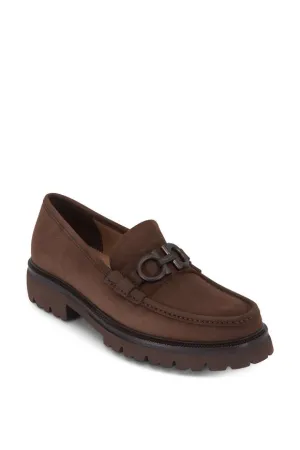 $930 SALVATORE FERRAGAMO - *BLEEKER* Brown Suede Lug Sole Loafer - 9.5 US