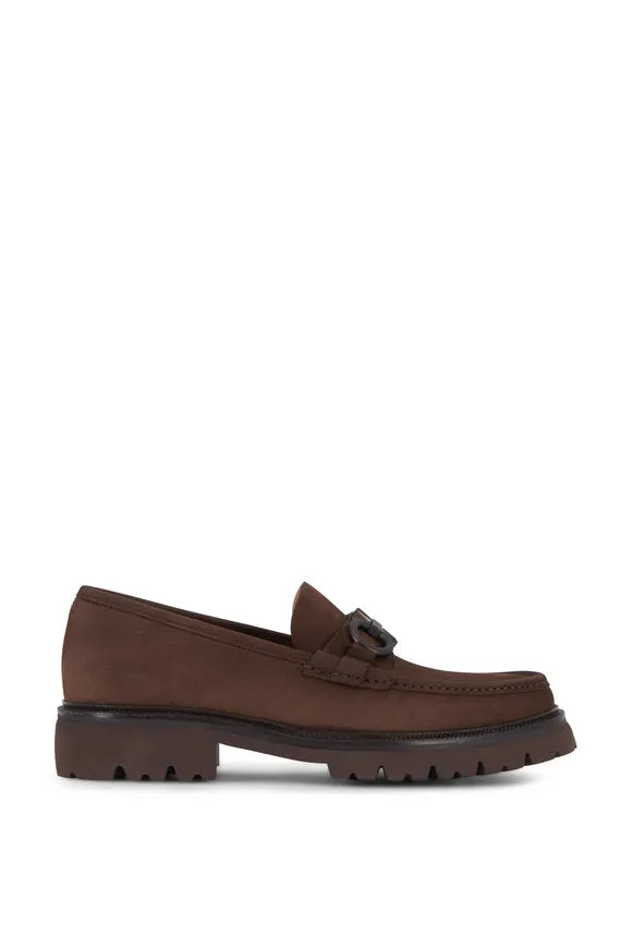 $930 SALVATORE FERRAGAMO - *BLEEKER* Brown Suede Lug Sole Loafer - 9.5 US