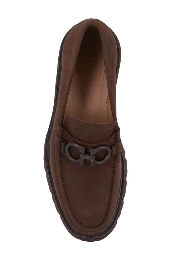 $930 SALVATORE FERRAGAMO - *BLEEKER* Brown Suede Lug Sole Loafer - 9.5 US