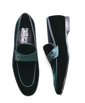 $950 SALVATORE FERRAGAMO - *LAPO * Green Velvet GANCINI Smoking Loafer - 8.5D US