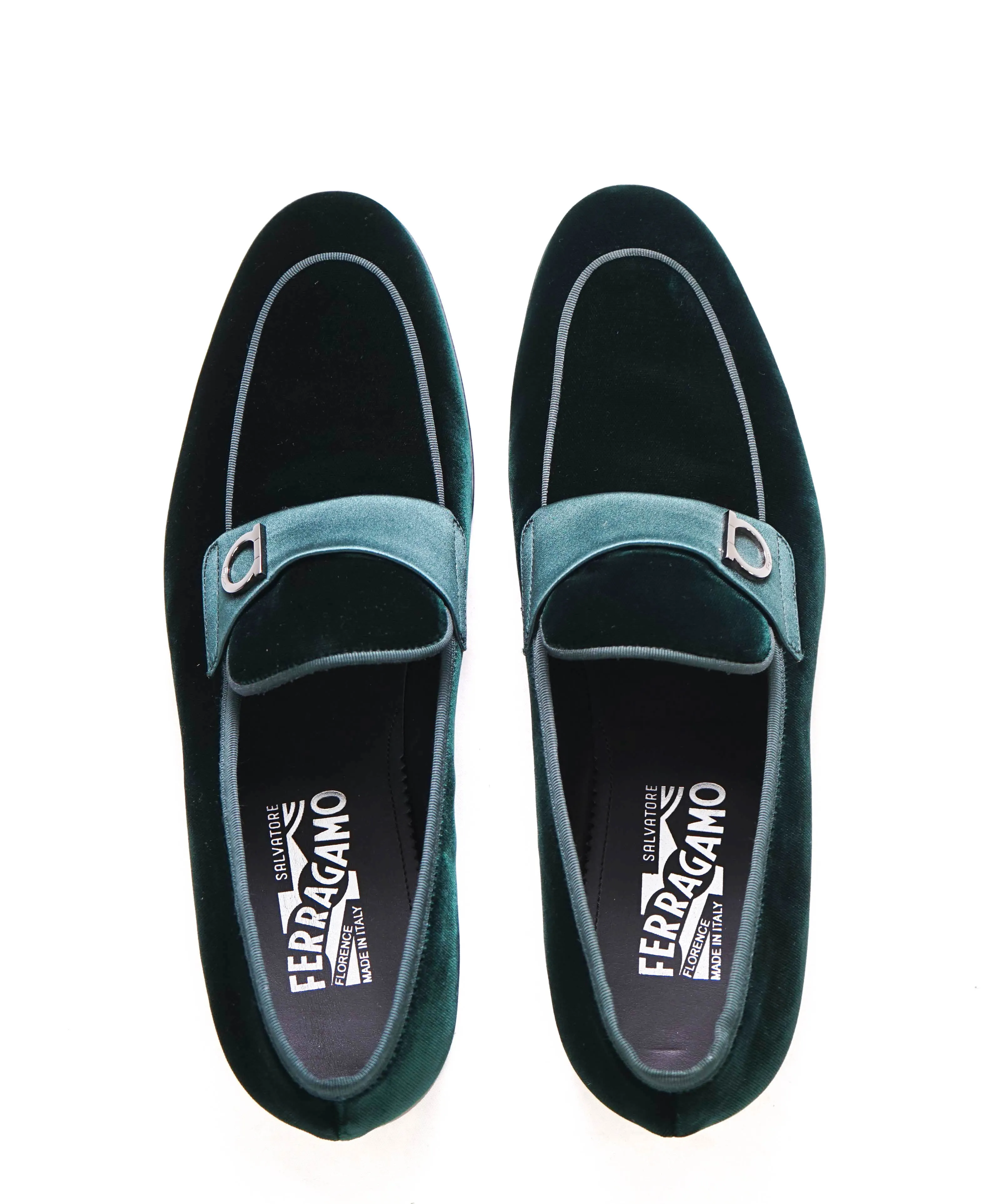 $950 SALVATORE FERRAGAMO - *LAPO * Green Velvet GANCINI Smoking Loafer - 8.5D US
