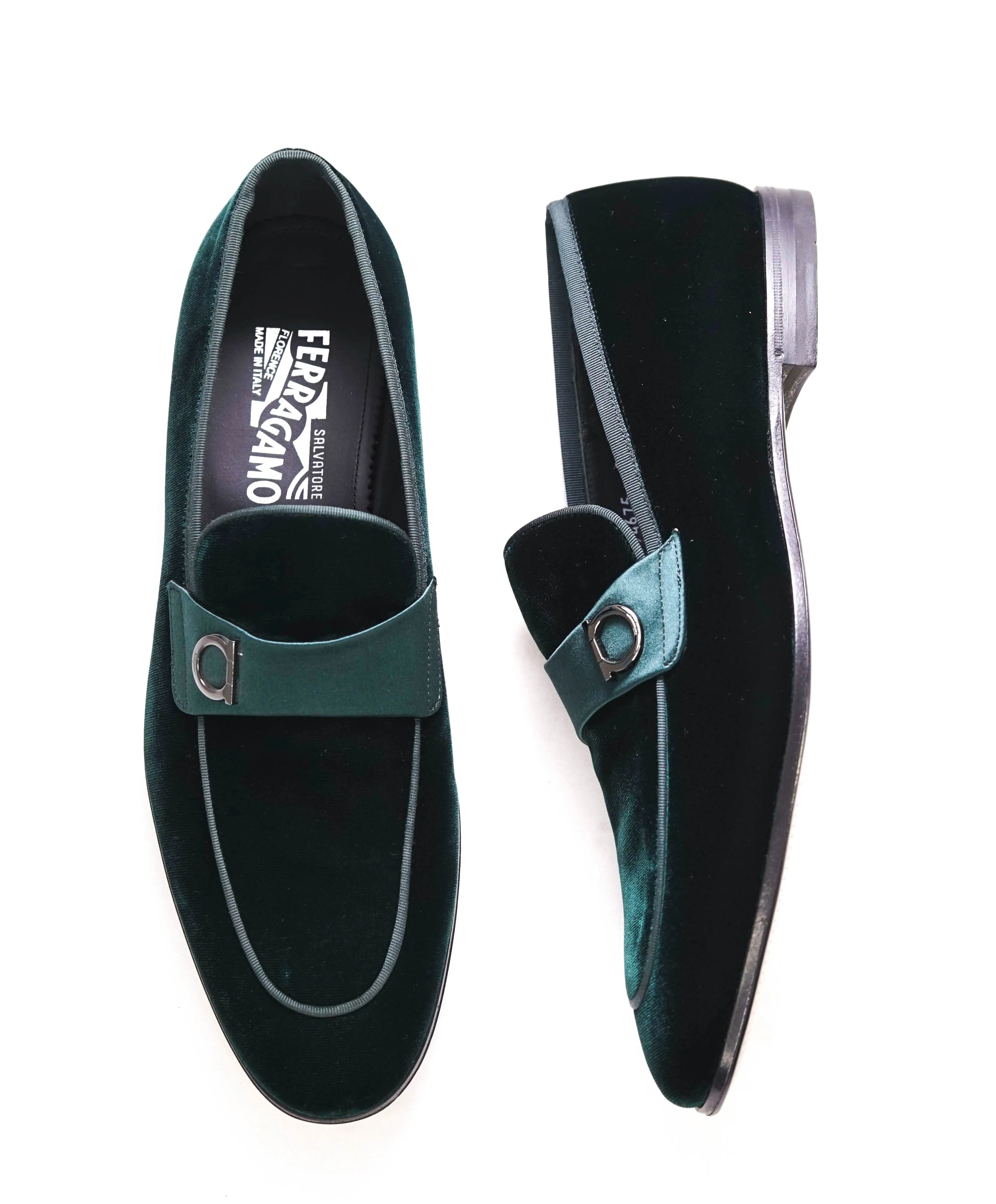 $950 SALVATORE FERRAGAMO - *LAPO * Green Velvet GANCINI Smoking Loafer - 8.5D US