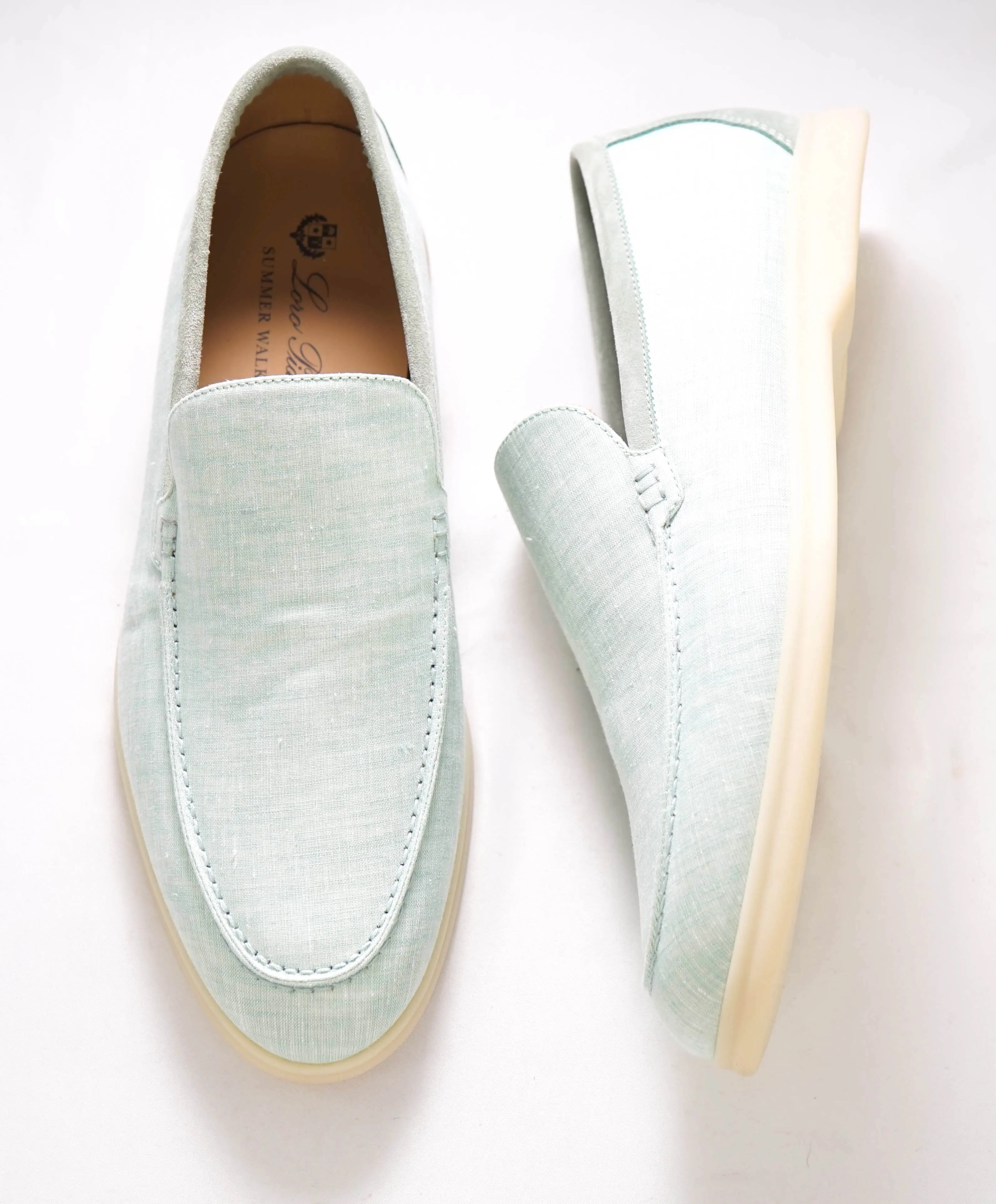 $960 LORO PIANA - "SUMMER WALK" Suede/Linen Mint Loafer - 11.5 US (44.5EU)