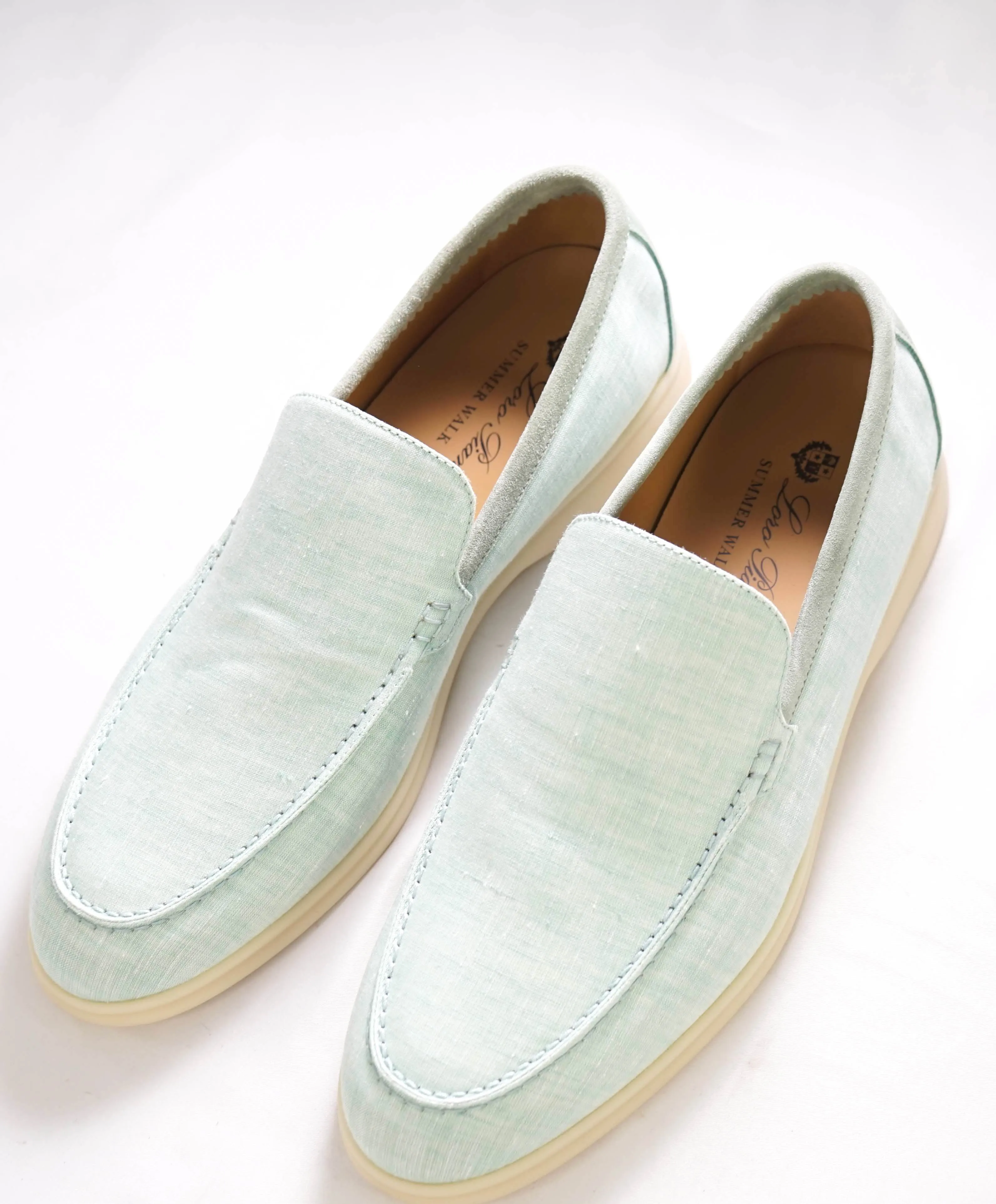 $960 LORO PIANA - "SUMMER WALK" Suede/Linen Mint Loafer - 11.5 US (44.5EU)