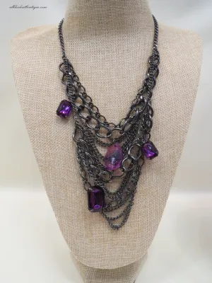 ADO | Purple Stones Black Chain Bib Necklaces