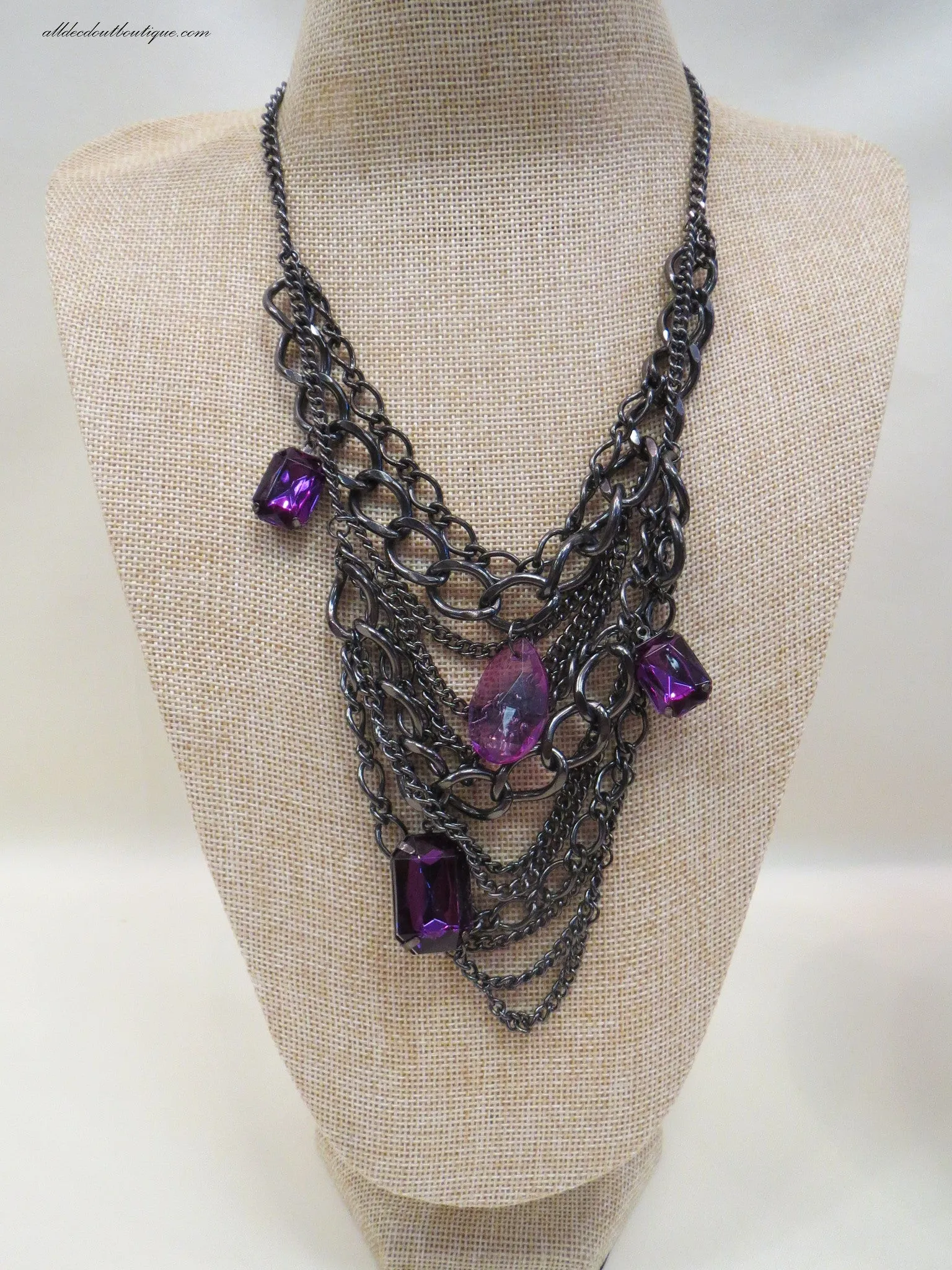 ADO | Purple Stones Black Chain Bib Necklaces