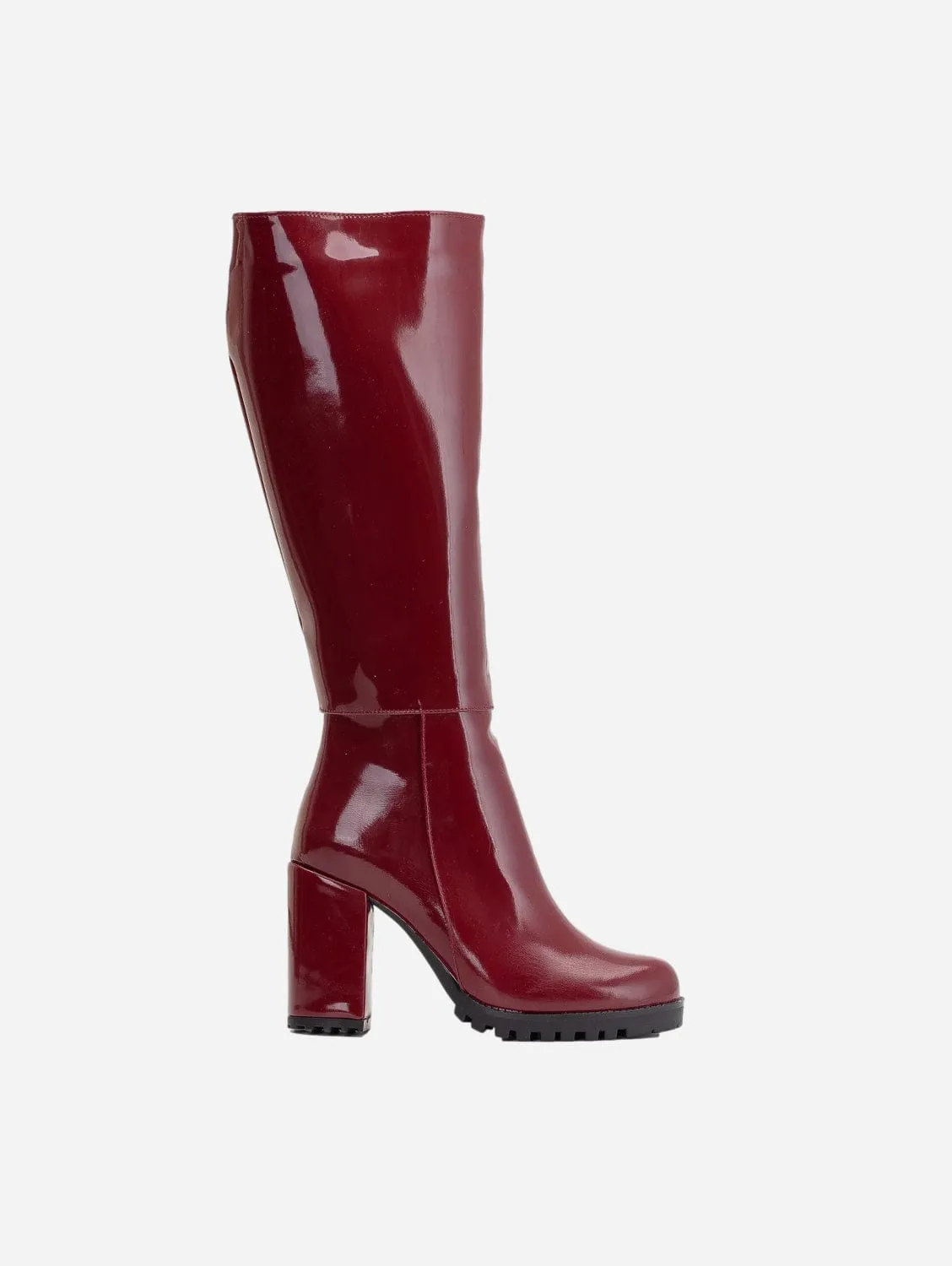 Alize Calf Platform Vegan Boots | Burgundy Patent