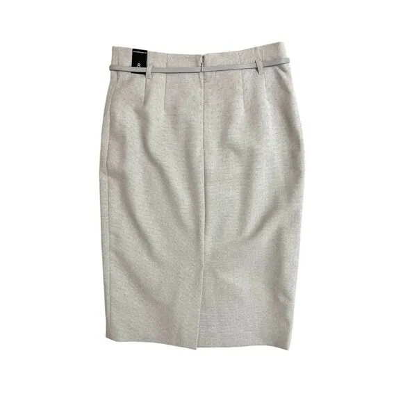 Amanda Chelsea Signature Pencil Skirt Belted Above Knee Fitted Gray SZ 8 NWT