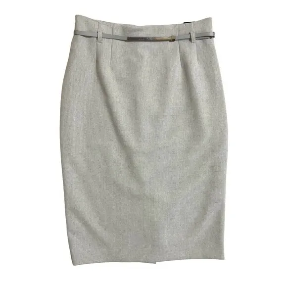 Amanda Chelsea Signature Pencil Skirt Belted Above Knee Fitted Gray SZ 8 NWT
