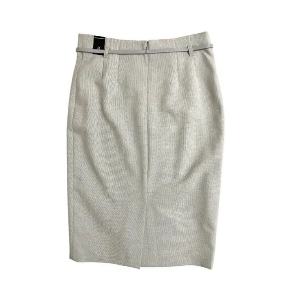 Amanda Chelsea Signature Pencil Skirt Belted Above Knee Fitted Gray SZ 8 NWT