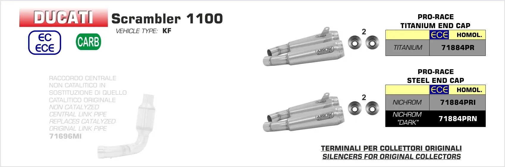 Arrow Pro-Race Dual Exhaust for Ducati Scrambler 1100