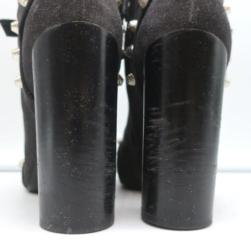 Balenciaga Studded Ankle Boots Dark Gray Suede Size 36.5 High Heel Booties