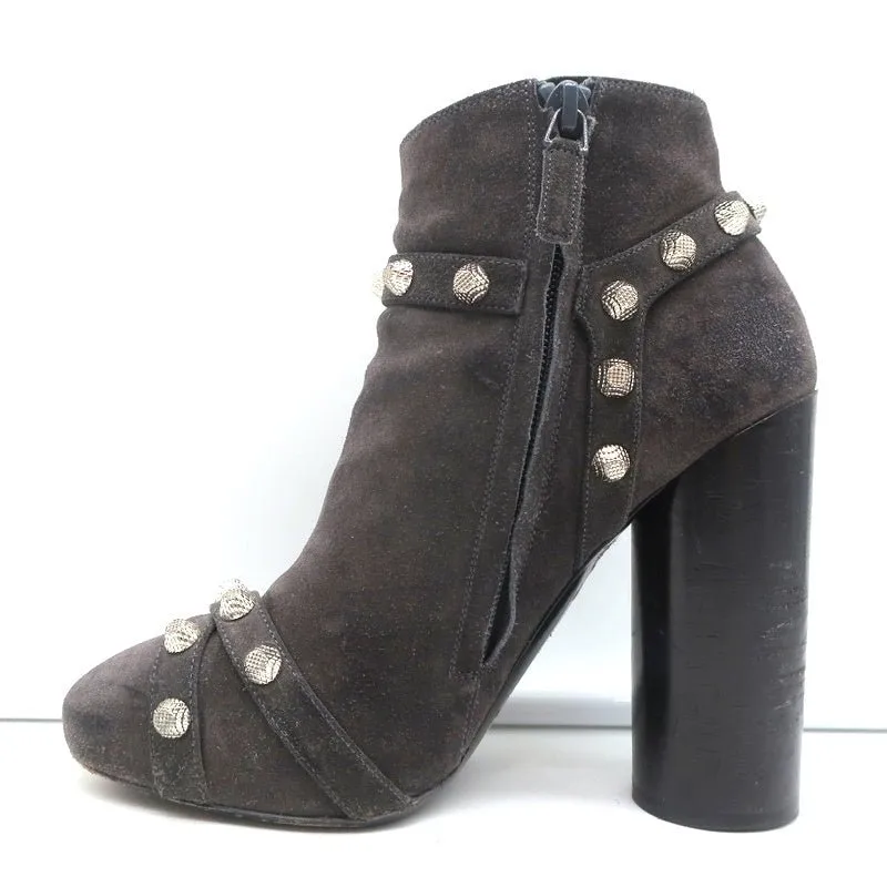Balenciaga Studded Ankle Boots Dark Gray Suede Size 36.5 High Heel Booties