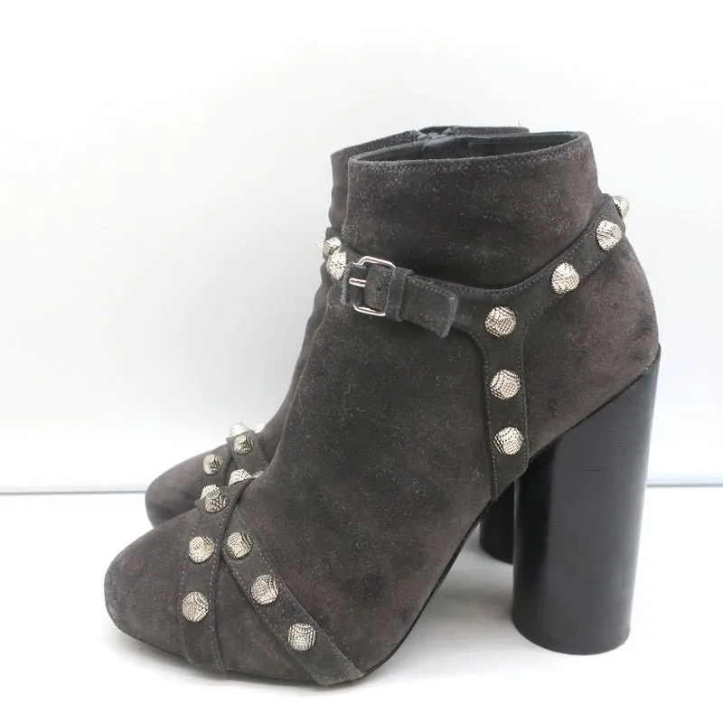 Balenciaga Studded Ankle Boots Dark Gray Suede Size 36.5 High Heel Booties