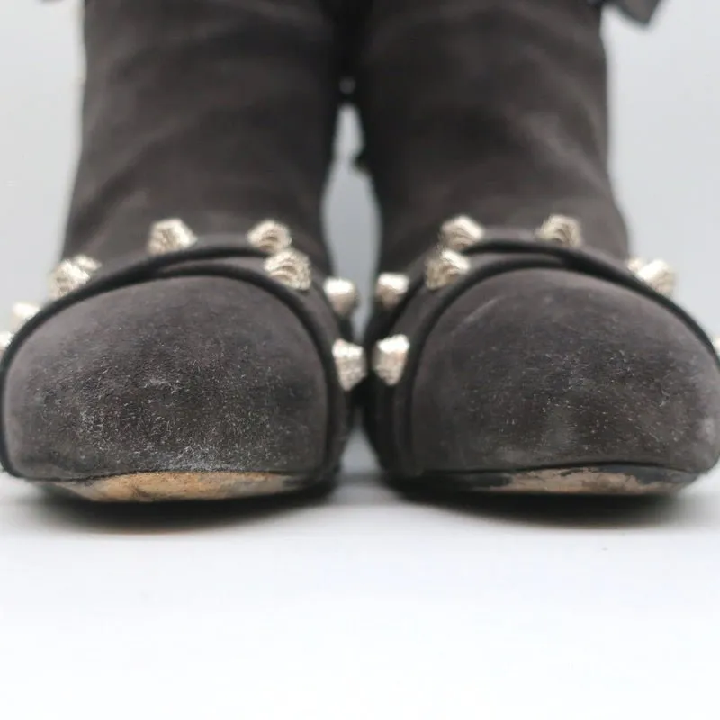 Balenciaga Studded Ankle Boots Dark Gray Suede Size 36.5 High Heel Booties