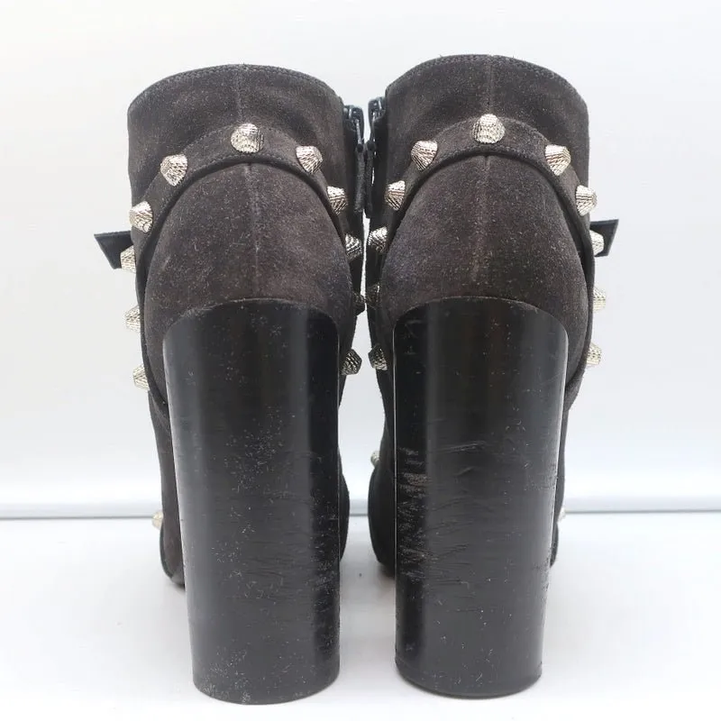 Balenciaga Studded Ankle Boots Dark Gray Suede Size 36.5 High Heel Booties