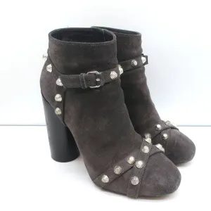 Balenciaga Studded Ankle Boots Dark Gray Suede Size 36.5 High Heel Booties