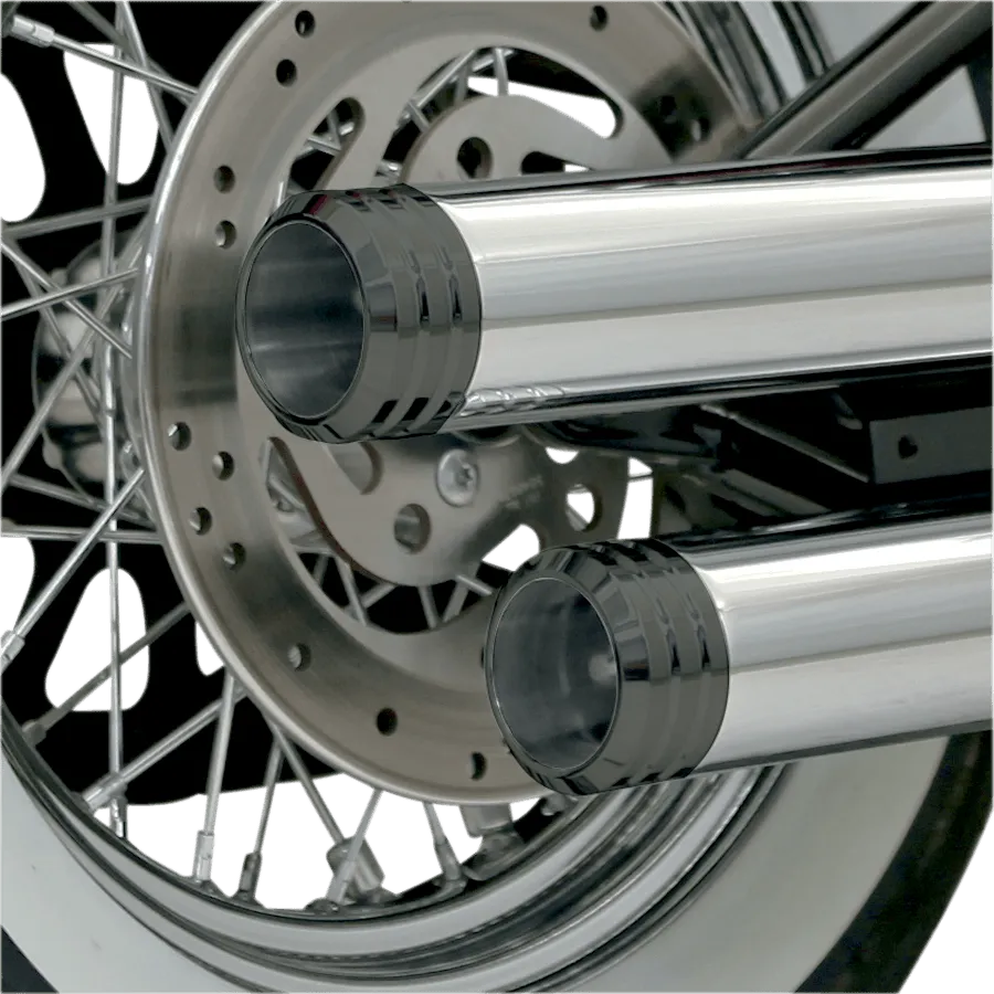 Bassani Manufacturing 1X27T 3in. Firepower Slip-Ons - Black Billet End Cap with Contrasting Flutes - Chrome