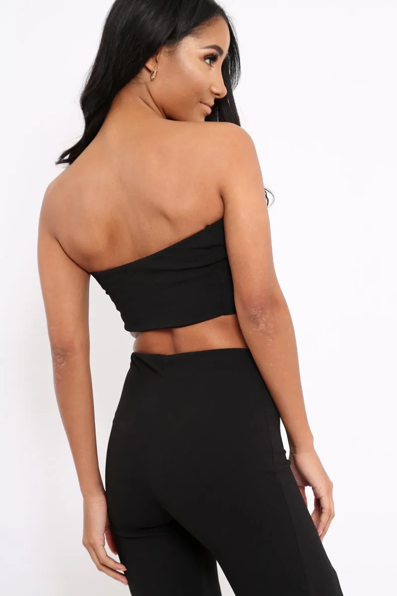 Black Bandeau Crop Top and Zip Front Trousers Co-ord - Ellenie