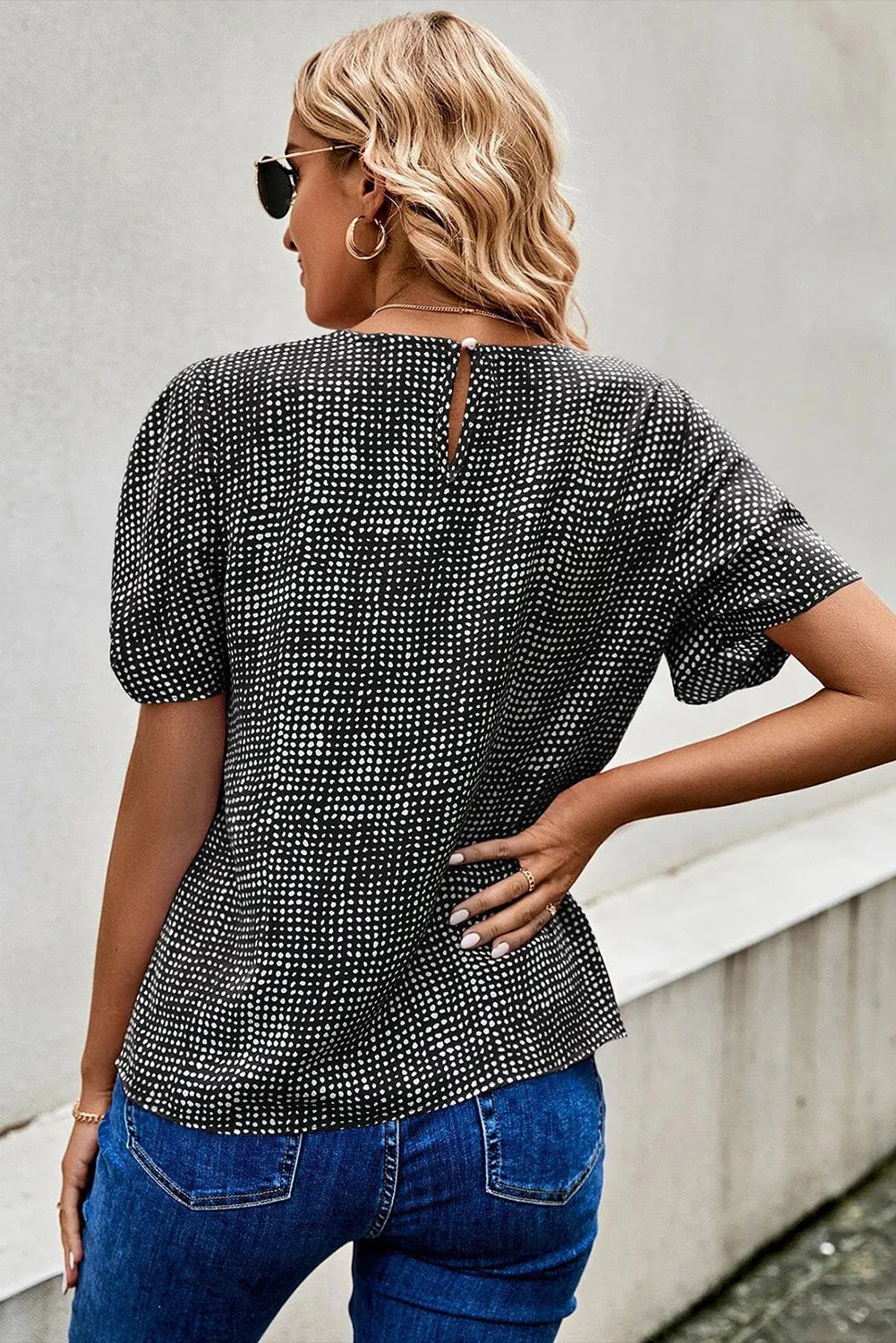 Black Cheetah Short Puff Sleeve Blouse