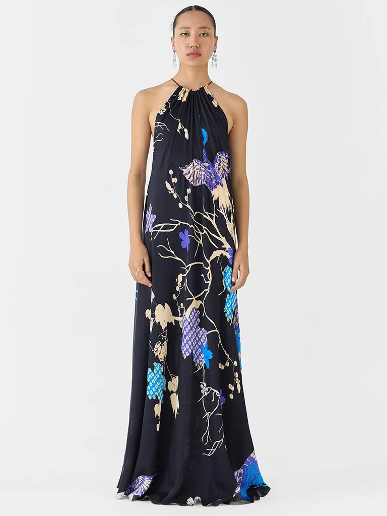Black Crane Halter Dress