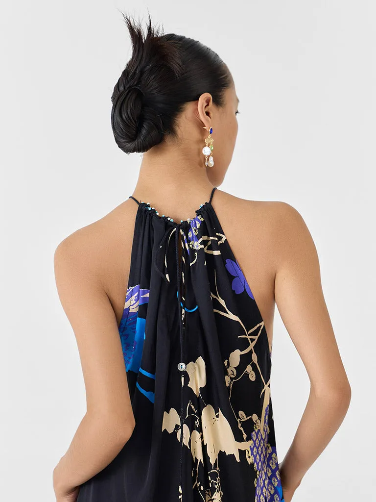 Black Crane Halter Dress