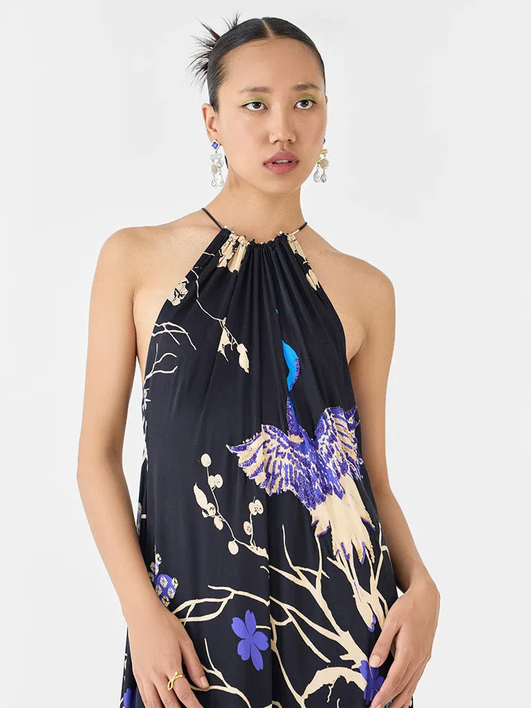 Black Crane Halter Dress