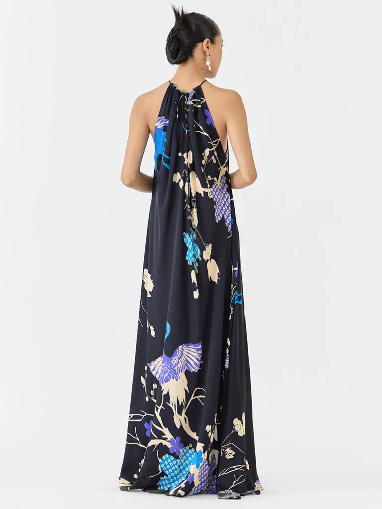 Black Crane Halter Dress