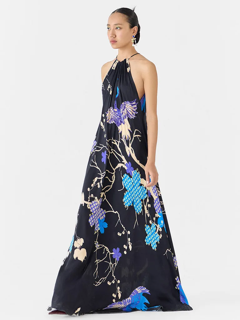 Black Crane Halter Dress