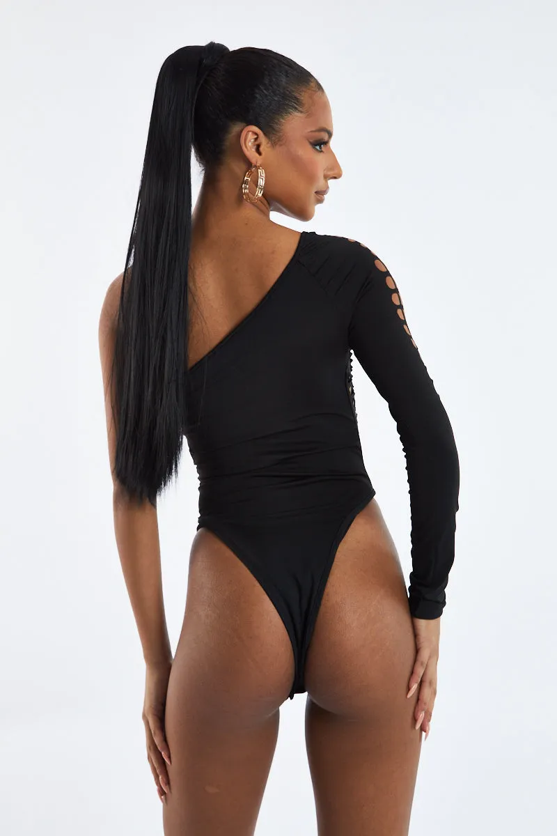 Black Cutout One shoulder Bodysuit - Elia