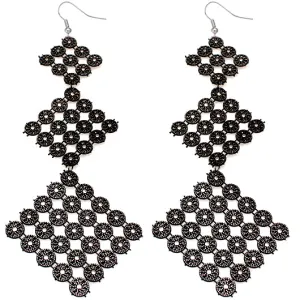 Black Long Circular Gradual Pyramid Dangle Earrings
