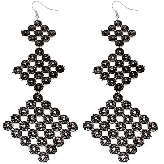 Black Long Circular Gradual Pyramid Dangle Earrings