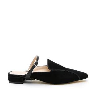 Black Suede Pointed Loafer   Black Twiggy Strap