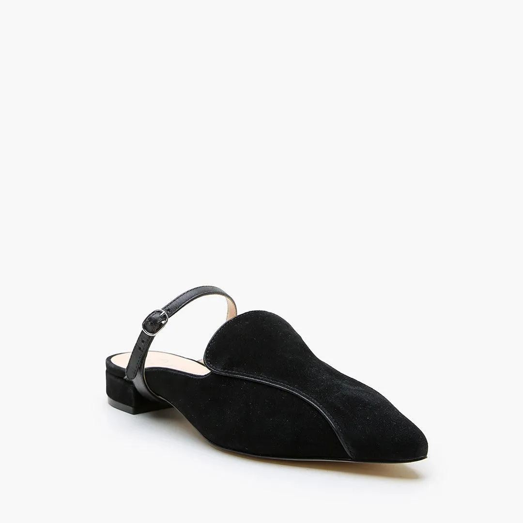 Black Suede Pointed Loafer   Black Twiggy Strap