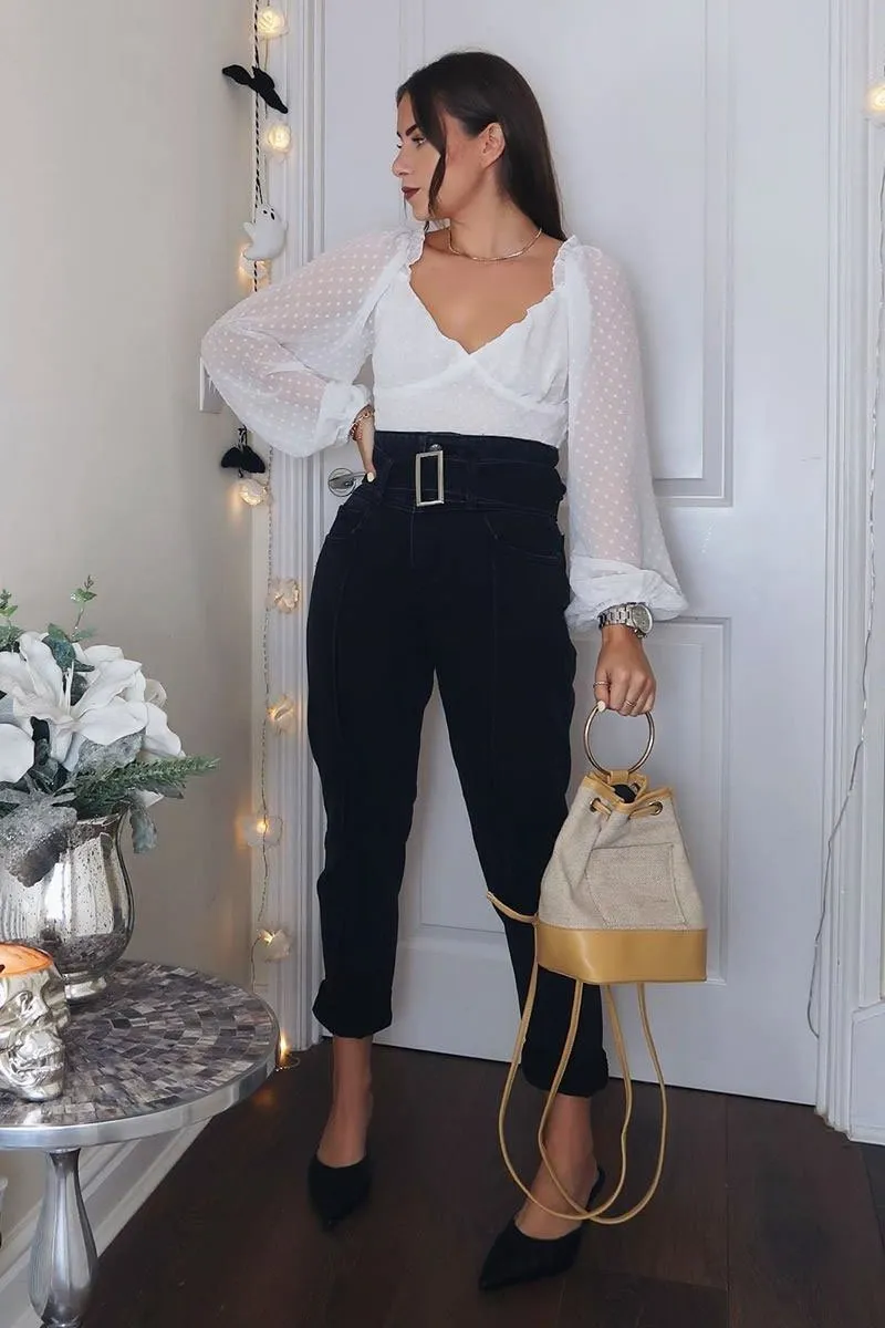 Black Wash Belted Straight Leg Jeans - Crosley
