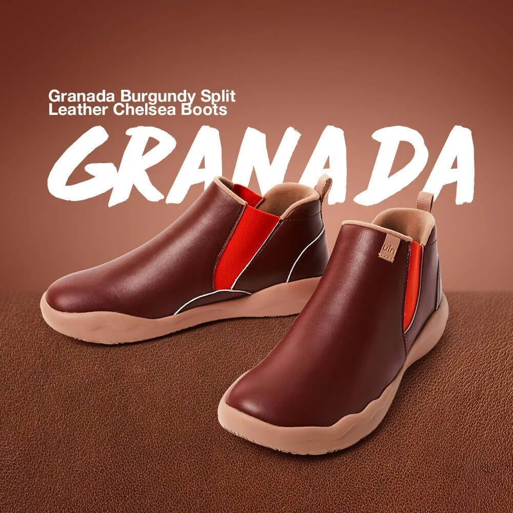 Burgundy Split Leather Boots Granada Men