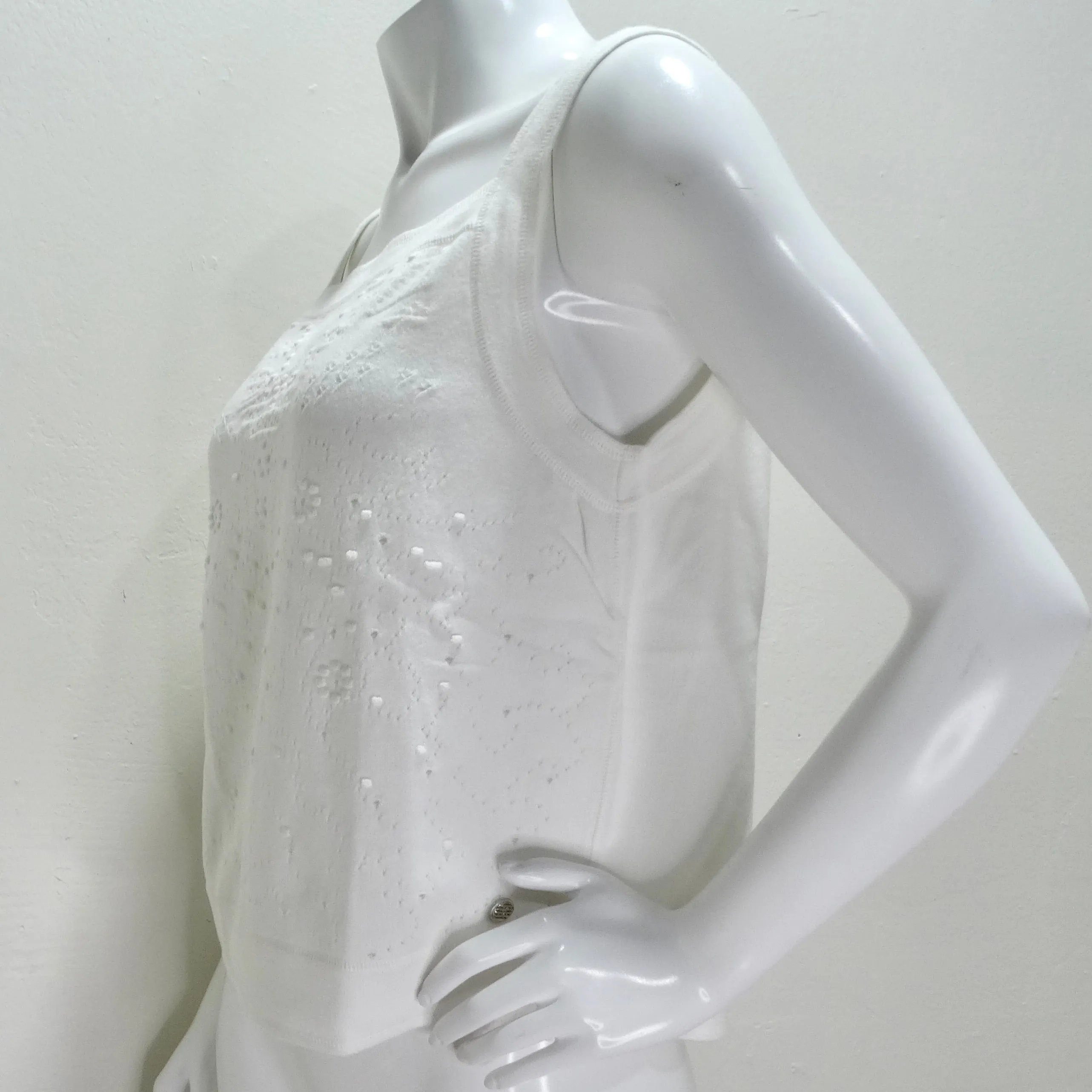 Chanel White Perforated Knit Tank Top