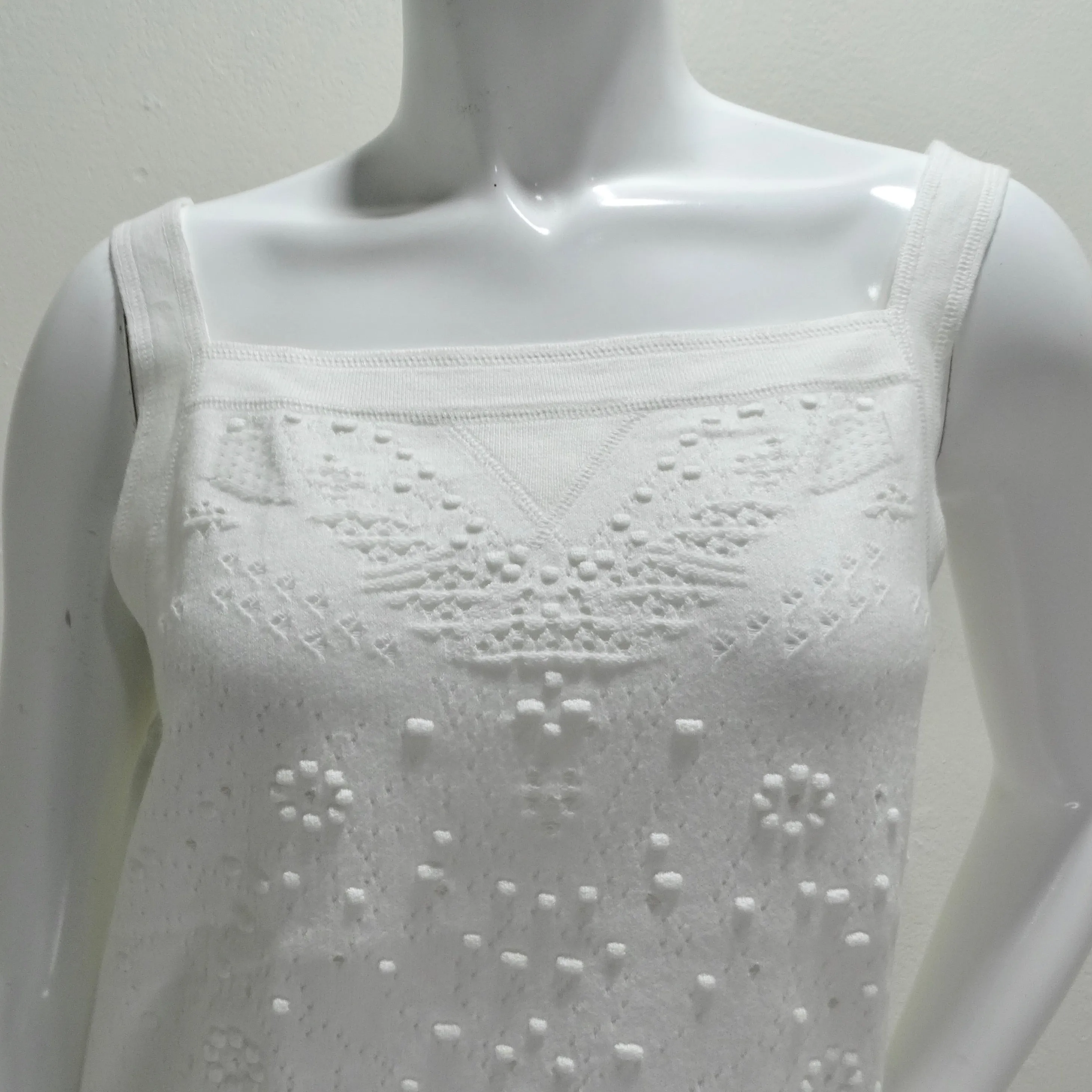 Chanel White Perforated Knit Tank Top