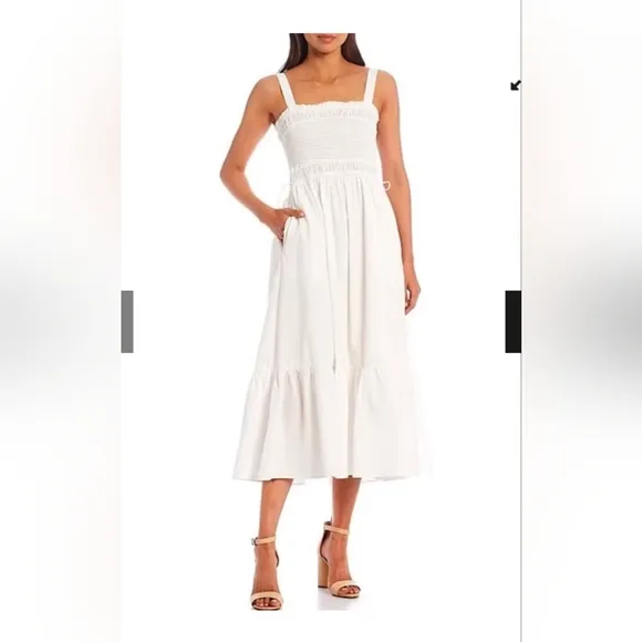 Chelsea &amp; Violet Cotton Poplin  Sleeveless Smocked Midi Dress