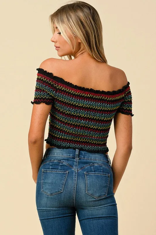 Chelsea Ruffled Off The Shoulder Crop Top (Multi color avail)