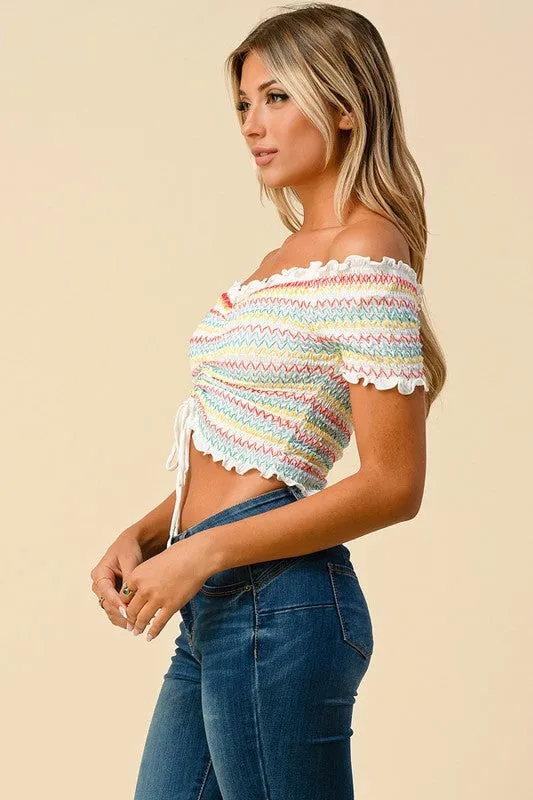 Chelsea Ruffled Off The Shoulder Crop Top (Multi color avail)