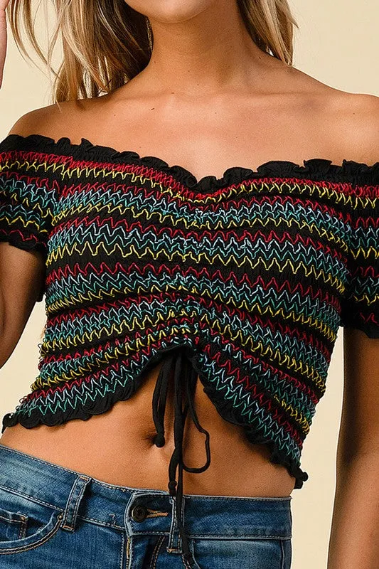 Chelsea Ruffled Off The Shoulder Crop Top (Multi color avail)